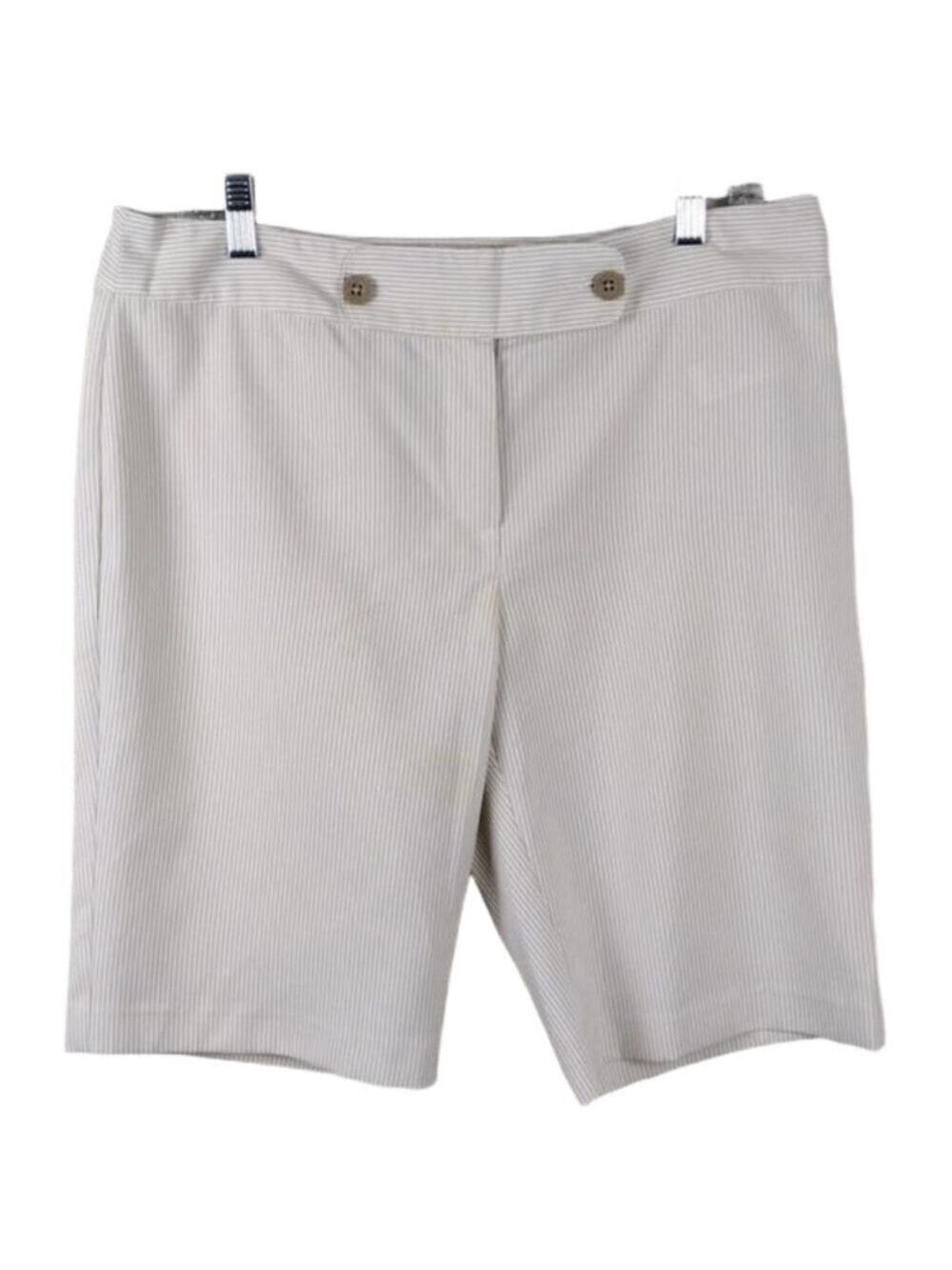 Izod Golf White Beige Pinstripe Flat Front High Rise Athletic Bermuda Short